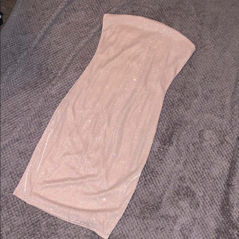 Nude sparkly strapless dress
